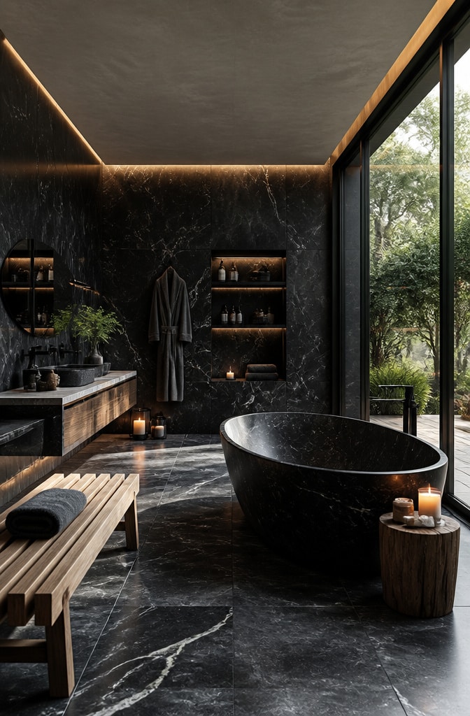 Spa-Inspired Black Marble Bathroom Oasis