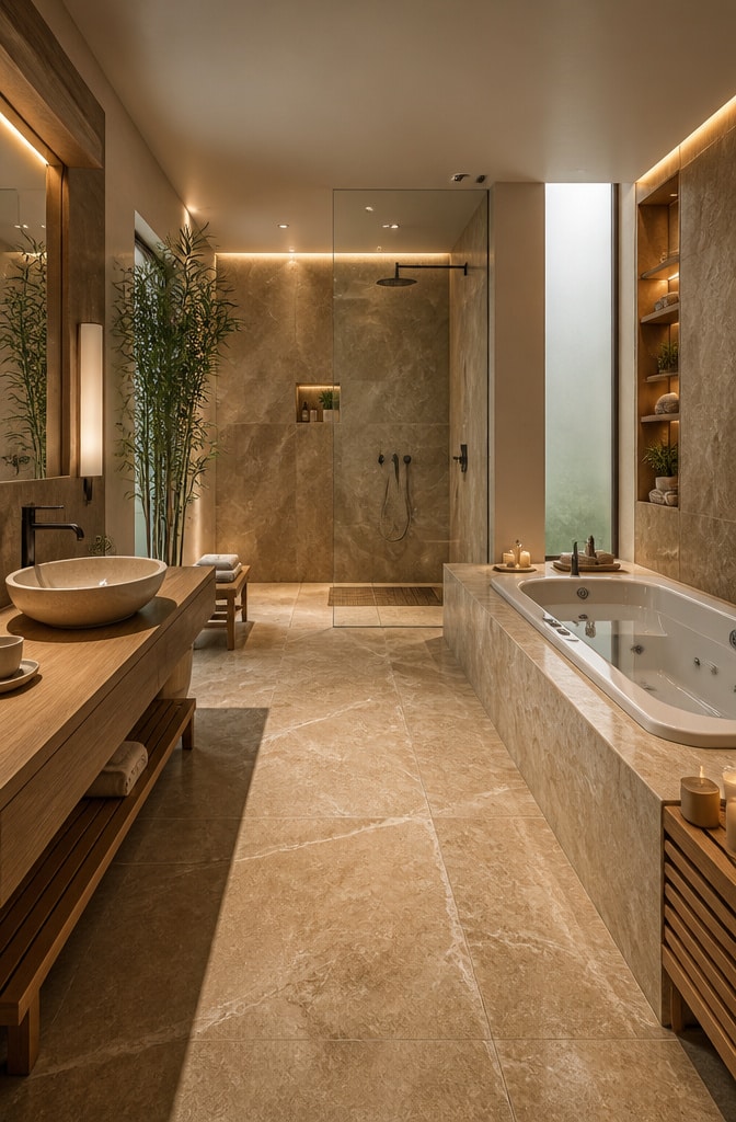 Spa-Inspired Brown Marble Bathroom Oasis