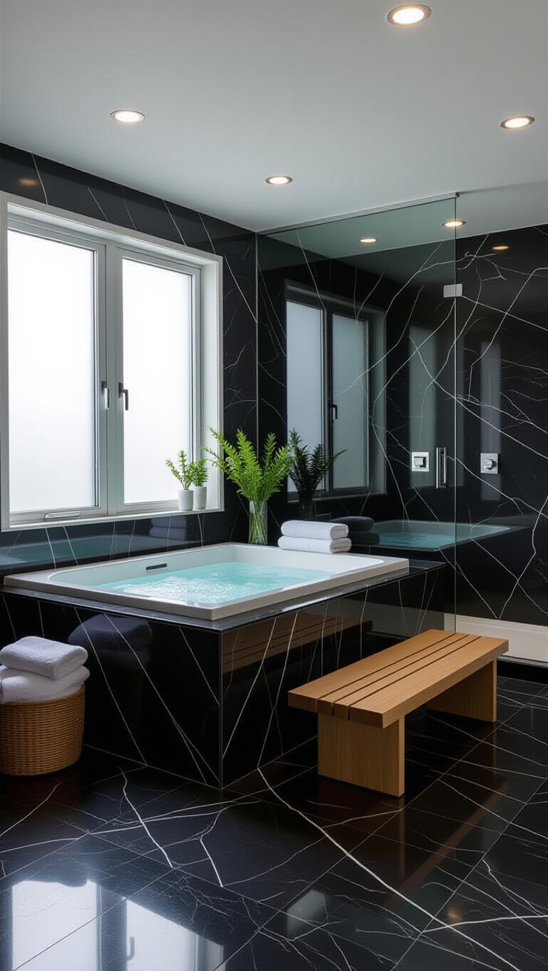 Spa-Inspired Dark Marble Bathroom Oasis