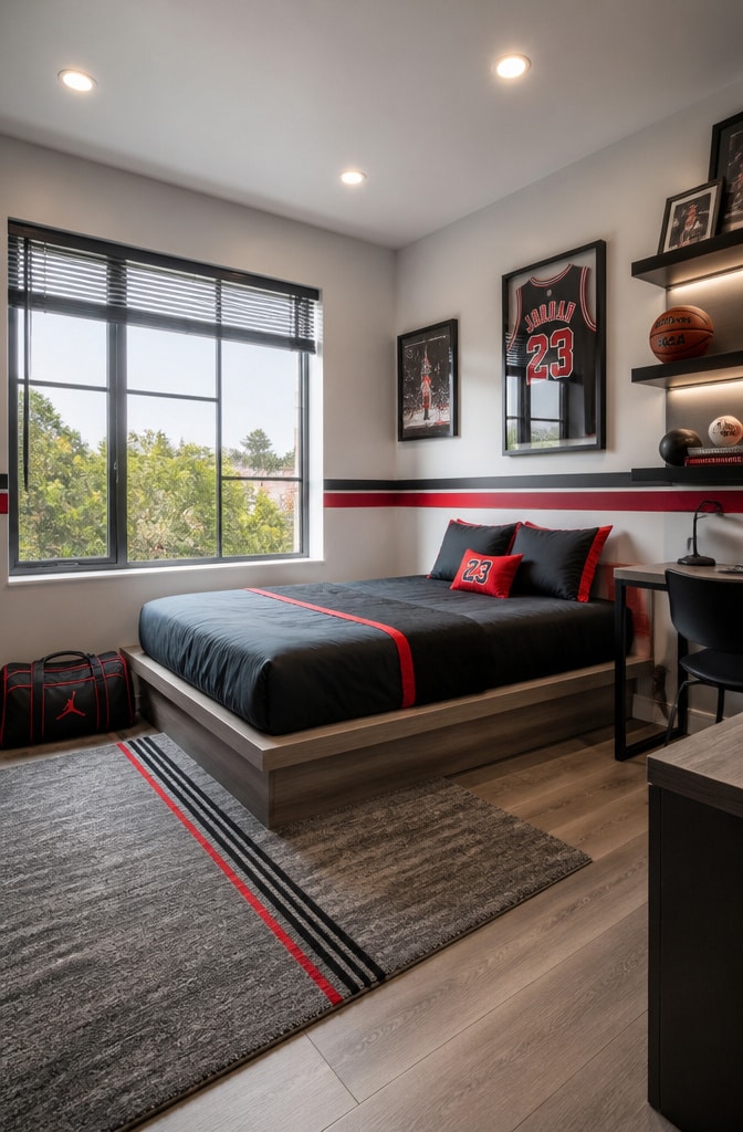 Sporty Minimalist Small Bedroom