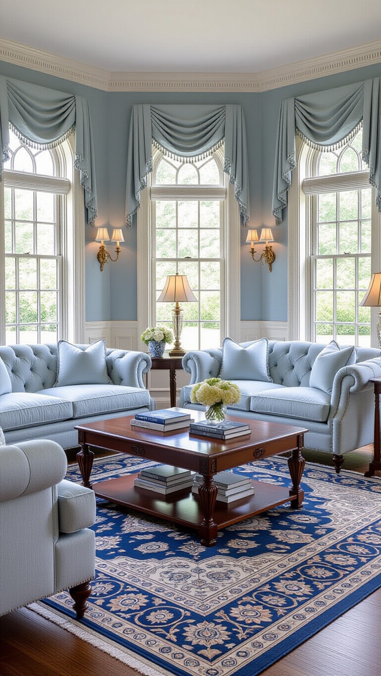 Traditional Blue and Cream Living Room