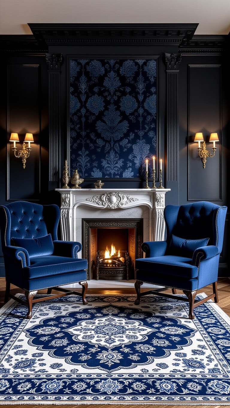 Traditional Blue and Gray Formal Living Room