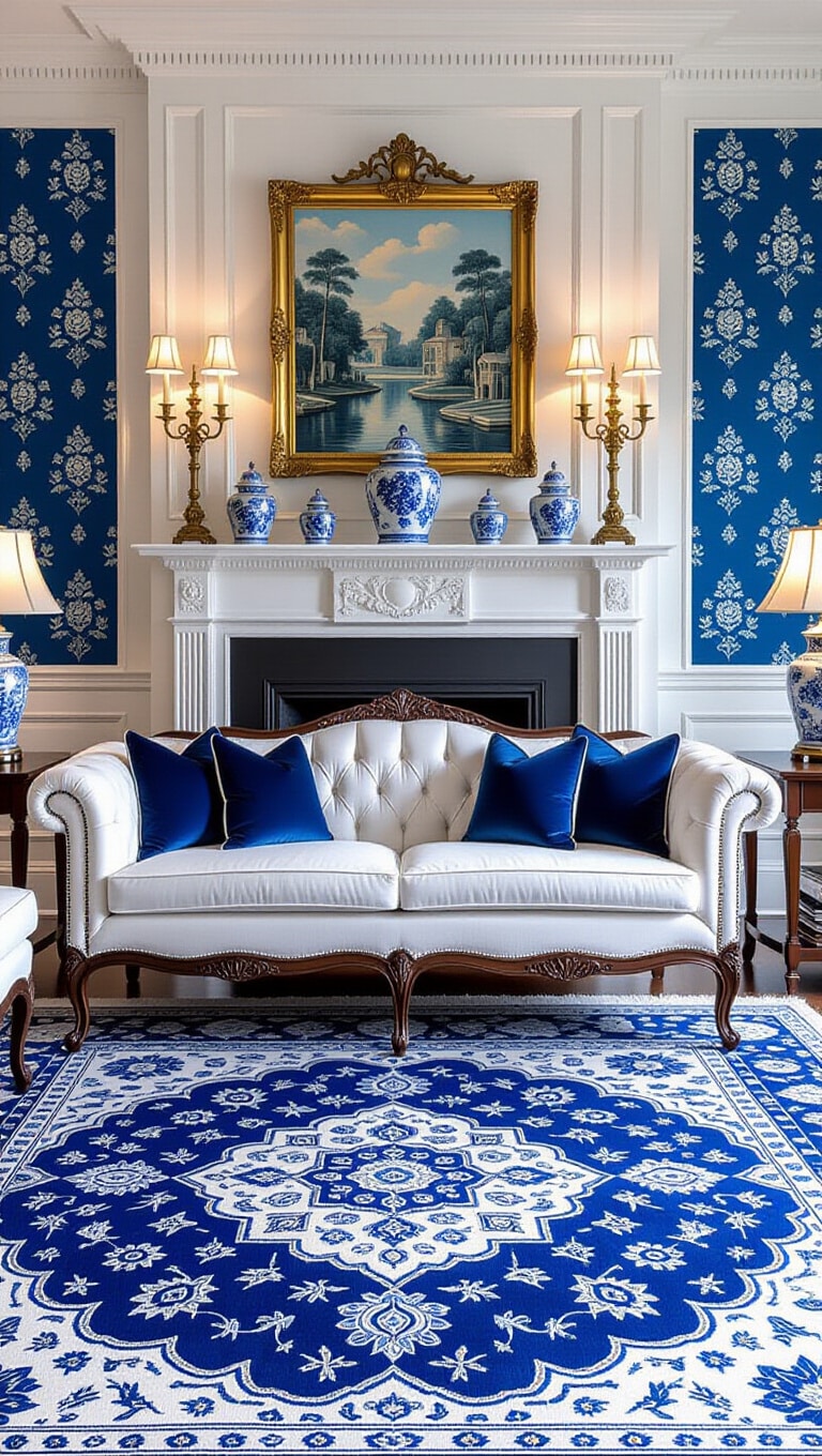 Traditional Blue and White Living Room
