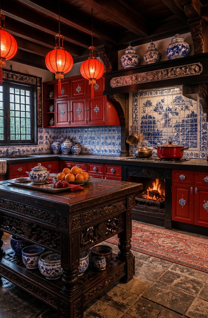 Traditional Blue Willow Chinese-Inspired Kitchen