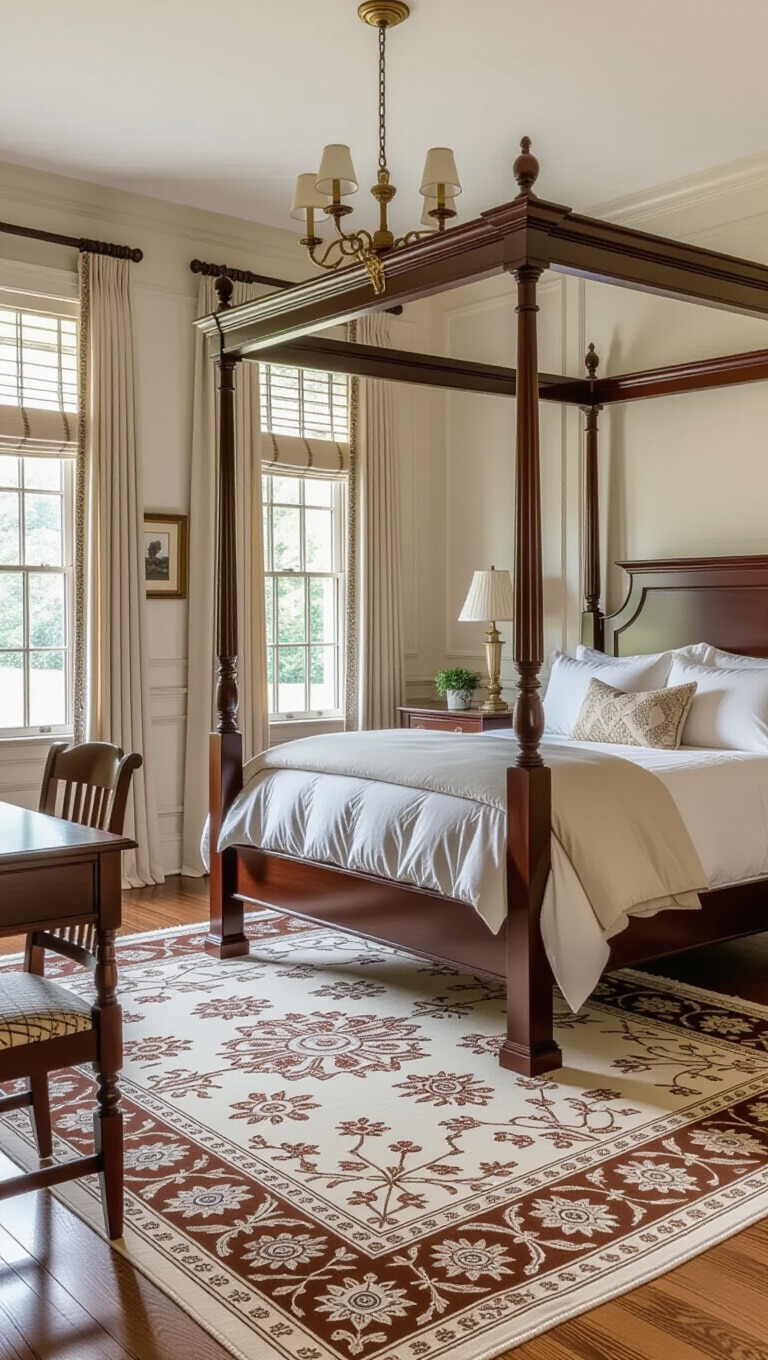 Traditional Brown and Cream Colonial Bedroom