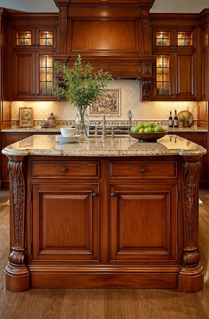 Traditional Brown Cherry Wood Kitchen Island