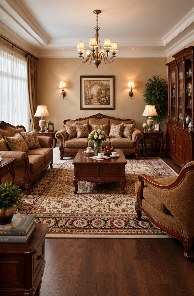 Traditional Brown Cherry Wood Living Room
