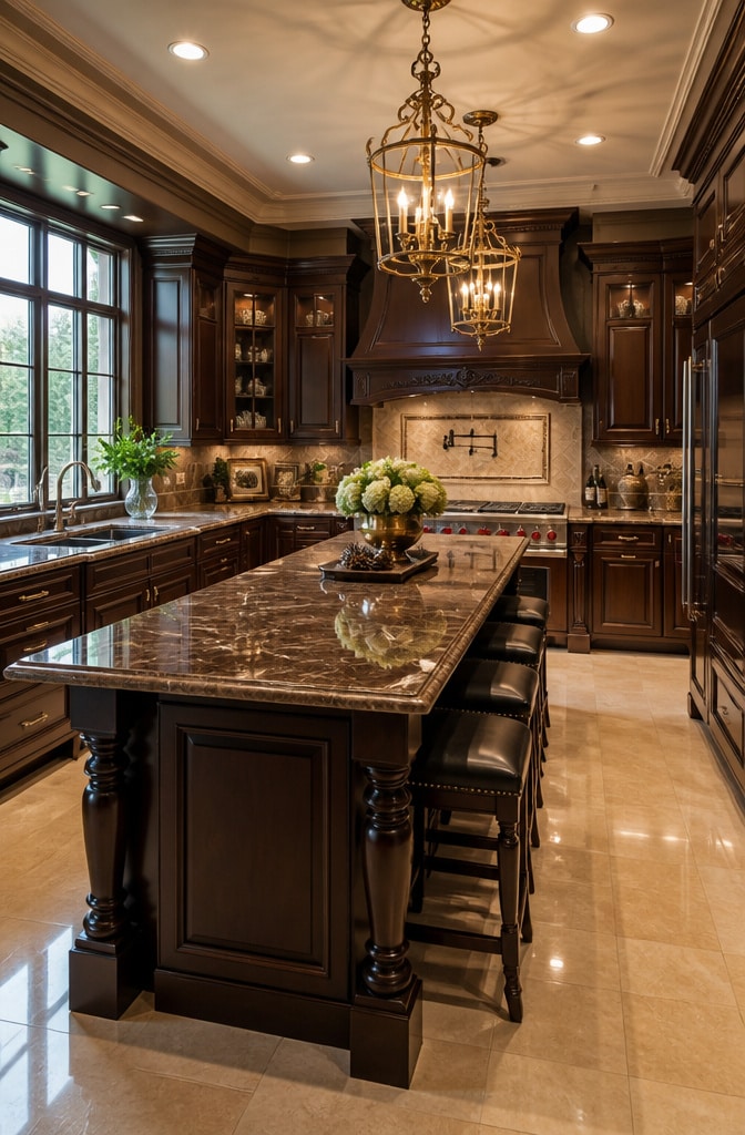 Traditional Brown Marble Countertops Kitchen