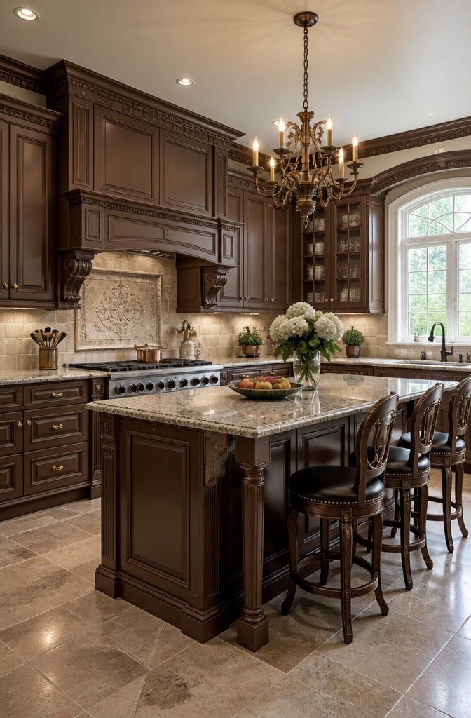 Traditional Brown Painted Kitchen Cabinets