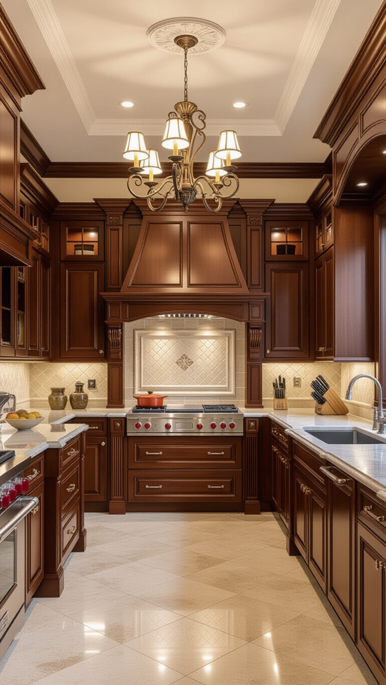 Traditional Cherry Wood Brown Cabinets
