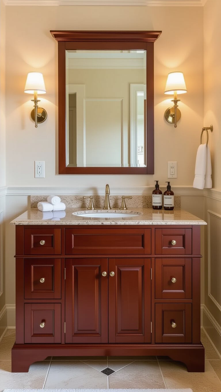 Traditional Cherry Wood Single Sink Vanity