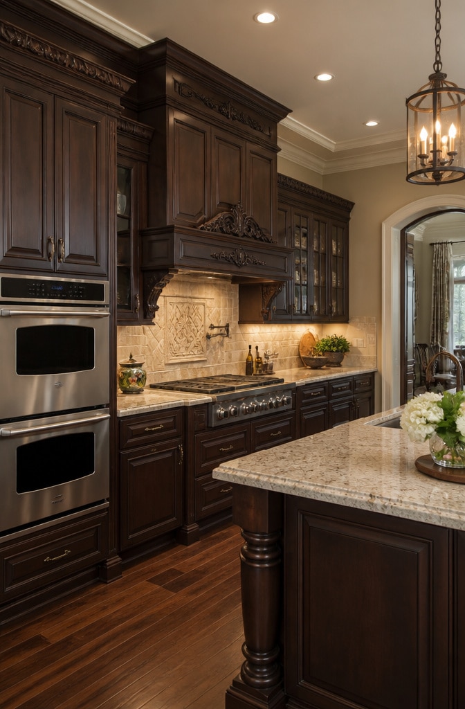 Traditional Chocolate Brown Raised Panel Cabinets