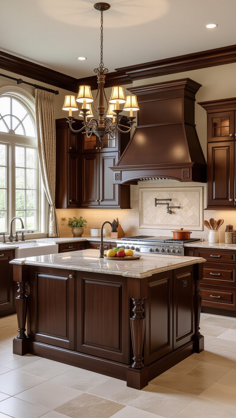 Traditional Dark Brown Wood Kitchen