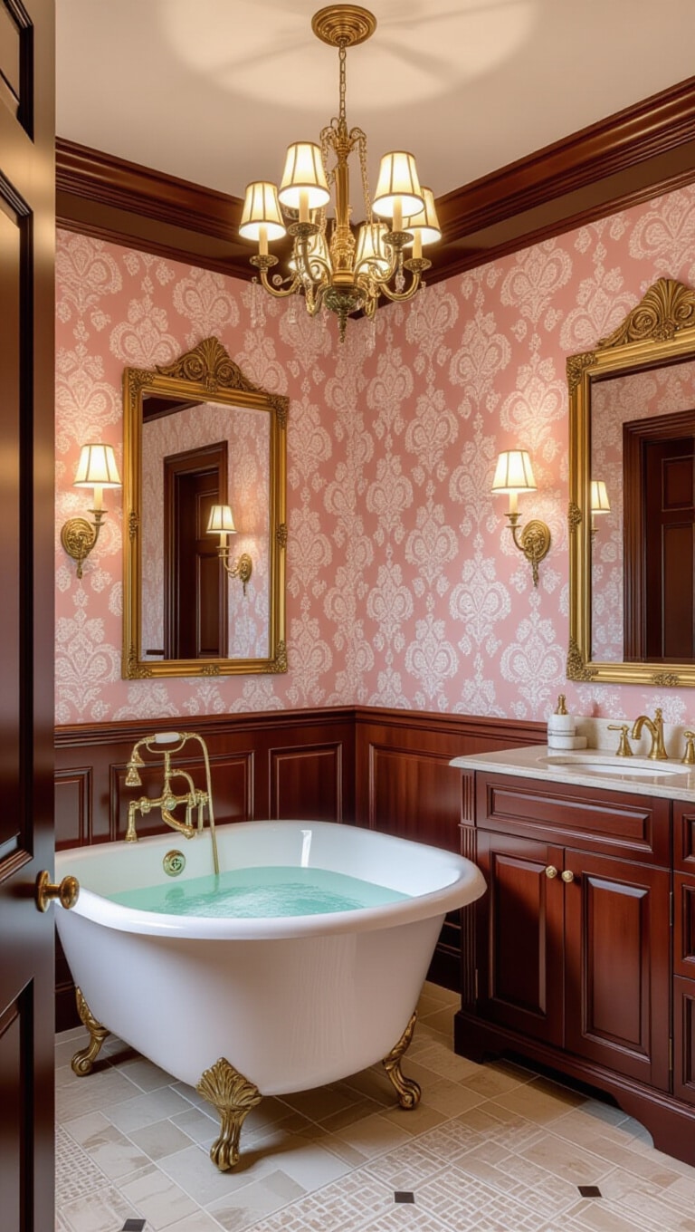 Traditional Elegant Pink and Brown Bathroom