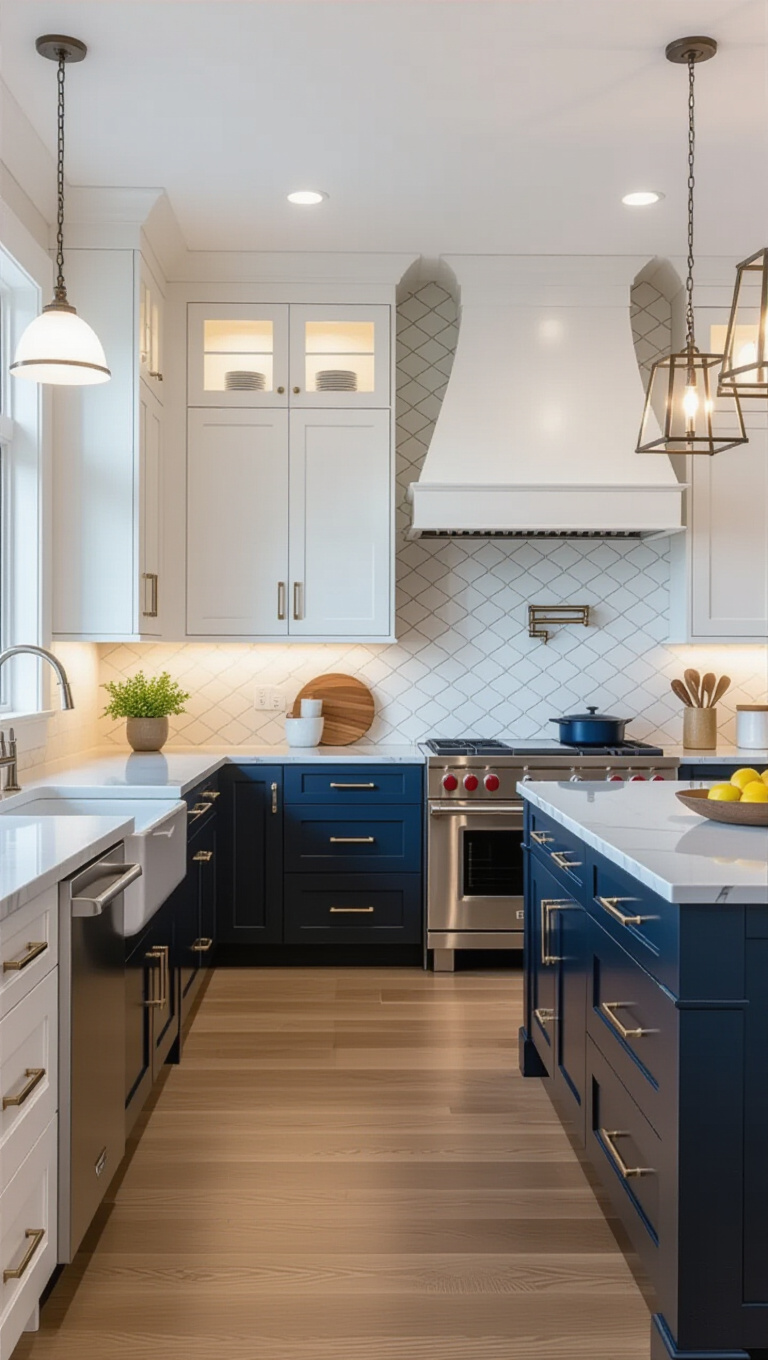 Transitional Blue and White Kitchen
