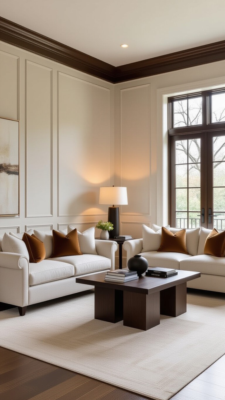 Transitional Brown and Cream Living Room