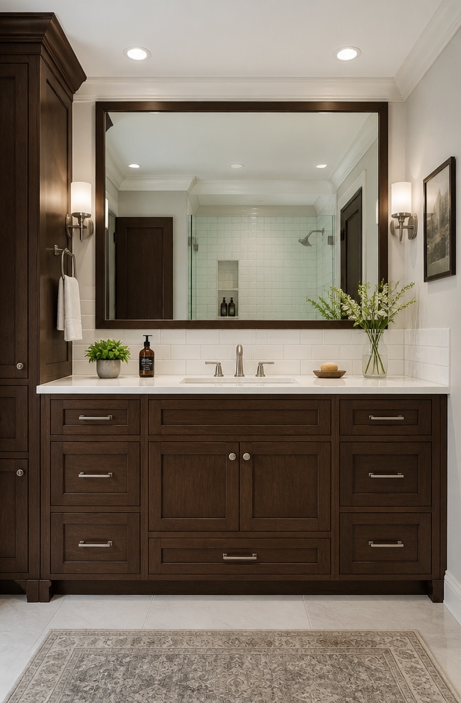 Transitional Brown and White Bathroom Design