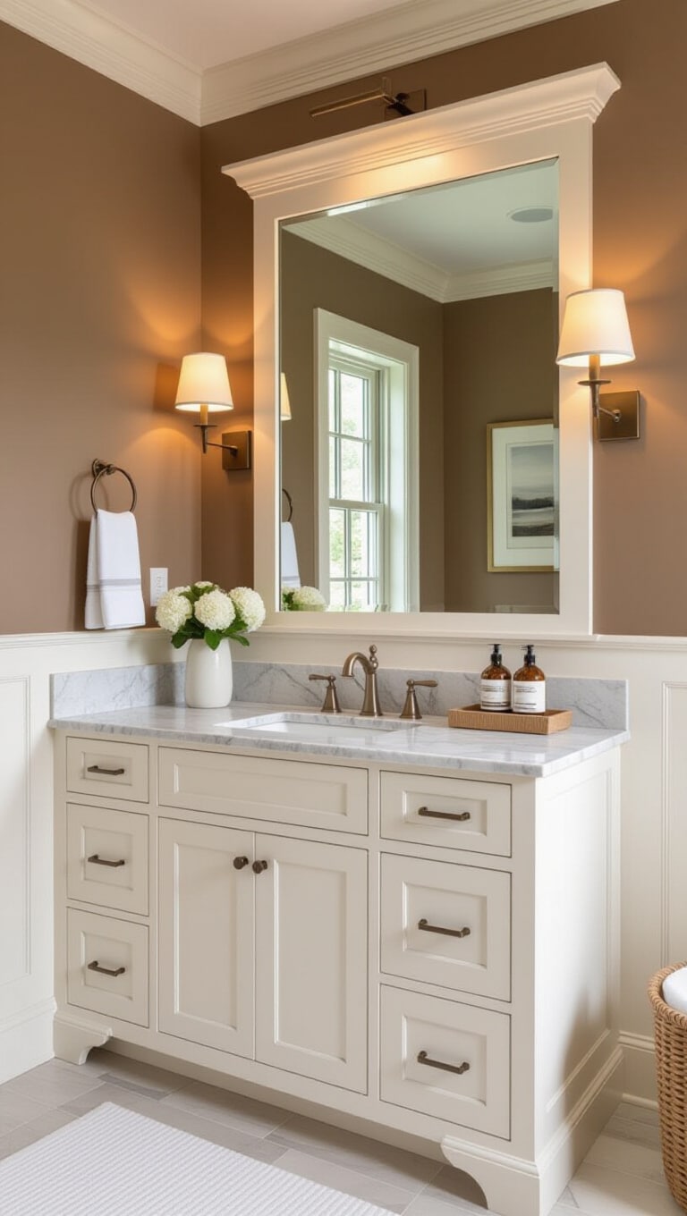 Transitional Brown Bathroom with Classic Touches
