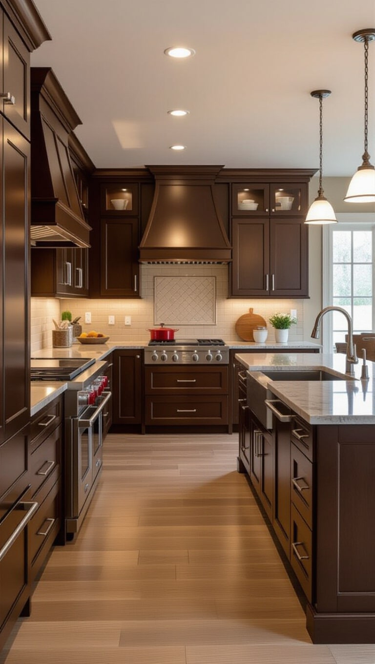Transitional Brown Painted Kitchen Cabinets