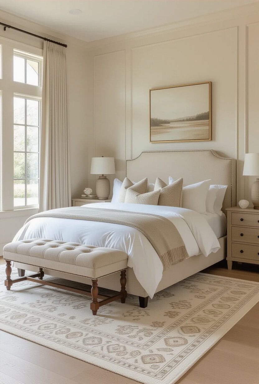 Transitional Cream and Beige Bedroom