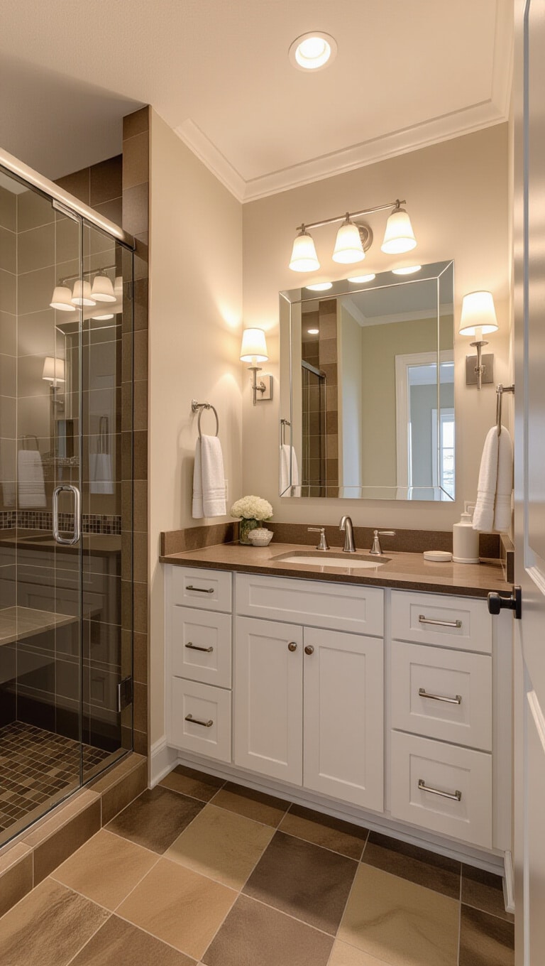 Transitional Dark Brown Tile Bathroom Blend