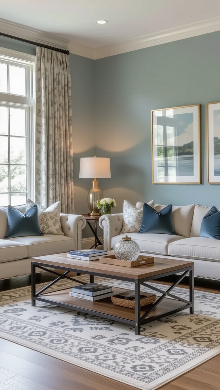 Transitional Duck Egg Blue Living Room