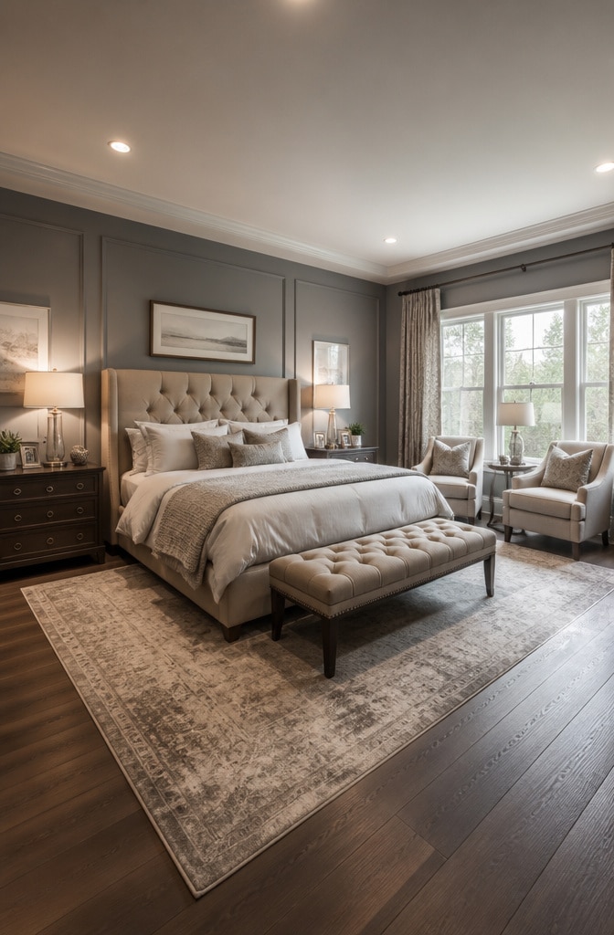Transitional Gray and Beige Bedroom Design