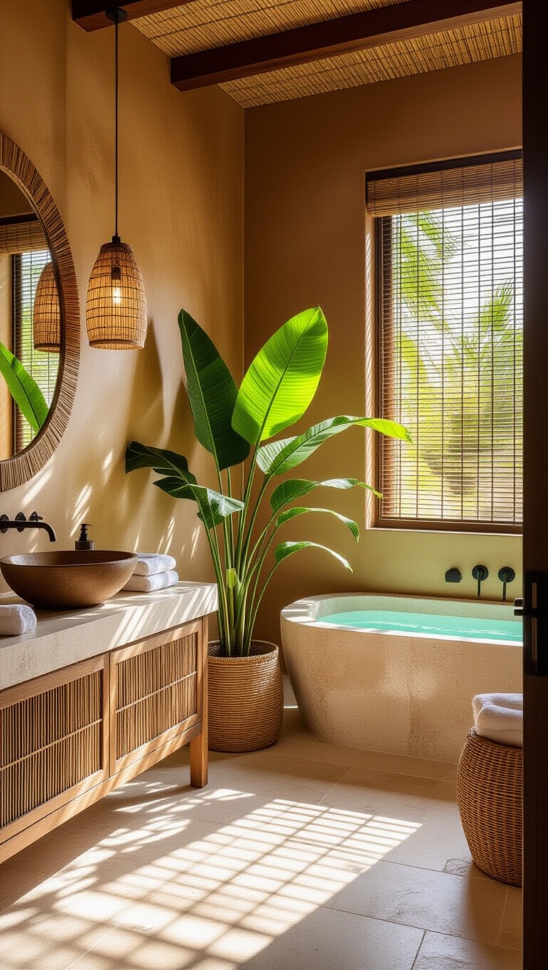 Tropical Brown Bathroom with Natural Elements
