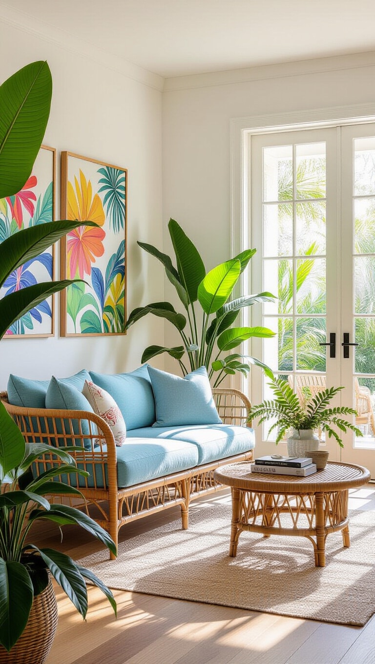 Tropical Modern Light Blue Couch Living Room
