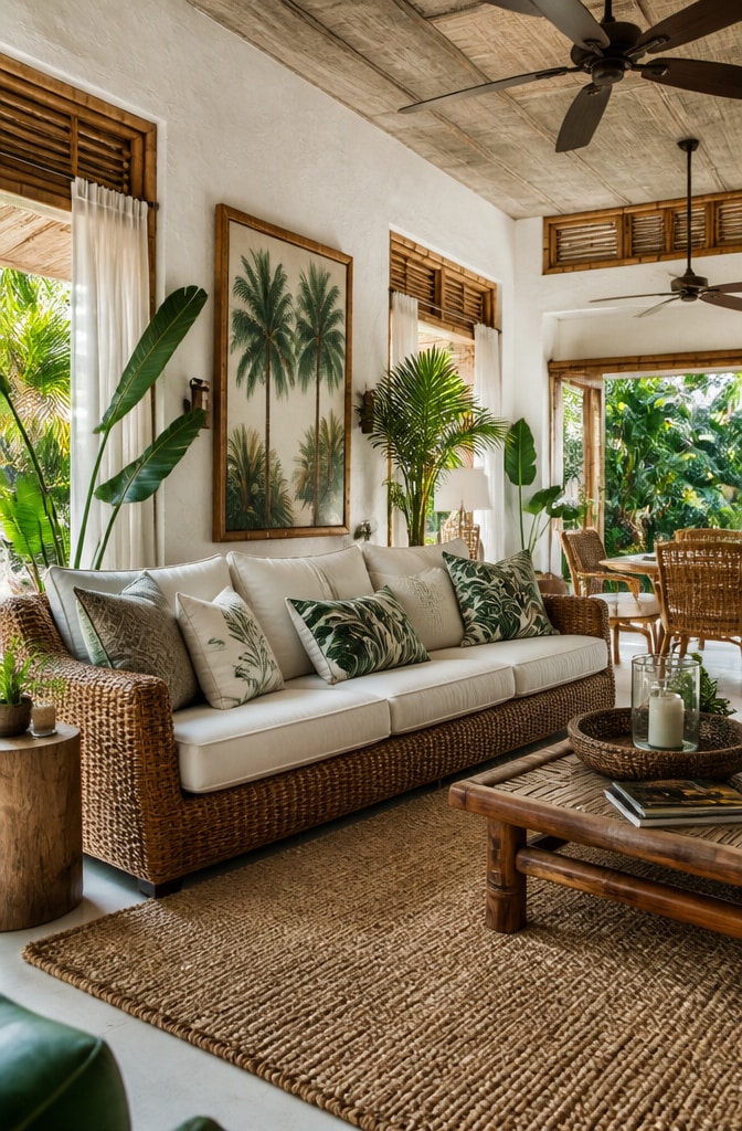 Tropical Retreat Brown Sofa Living Room