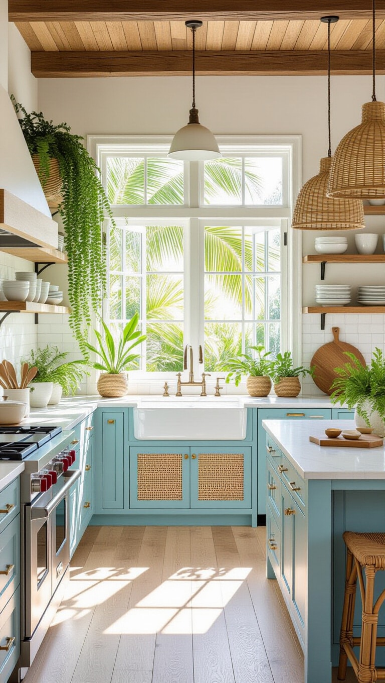 Tropical Sky Blue Island Kitchen
