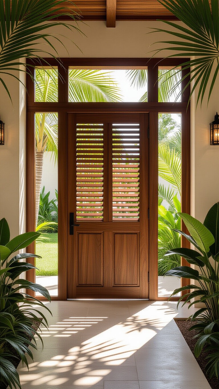 Tropical Teak Wooden Door with Louvers