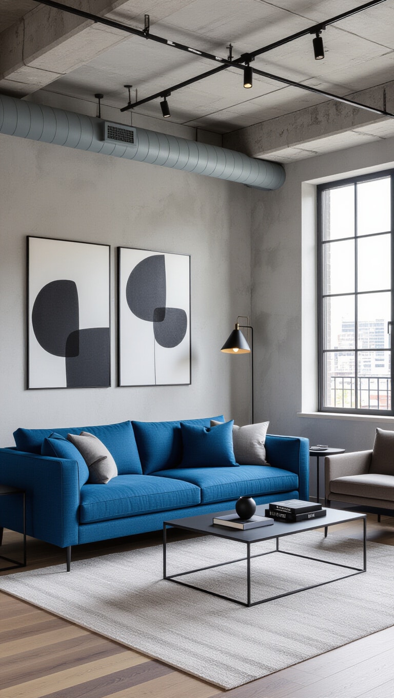 Urban Chic Blue Sofa Living Room