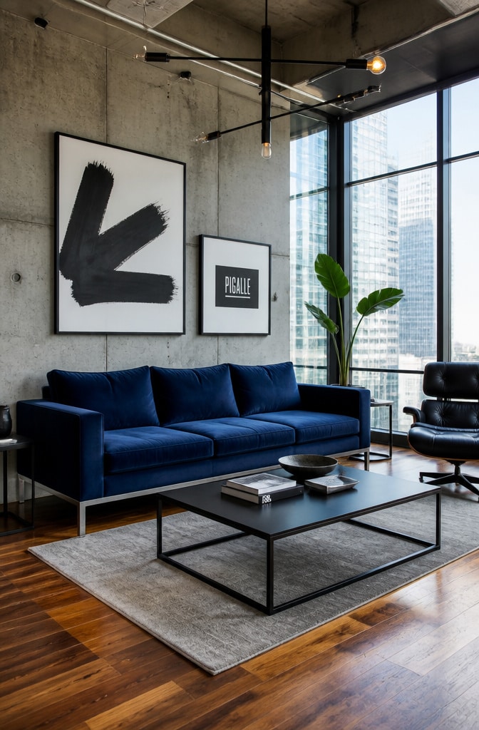 Urban Chic Navy Blue Couch Living Room