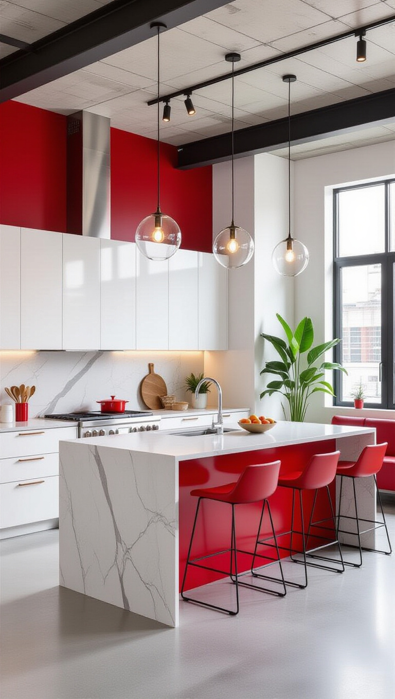 Urban Chic Red and White Kitchen