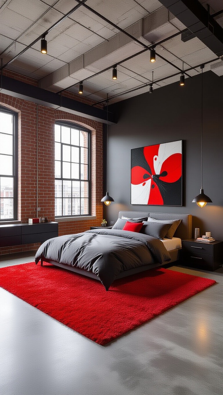 Urban Chic Red Rug Loft Bedroom