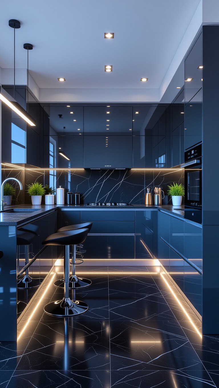 Urban Grey Blue High-Gloss Kitchen