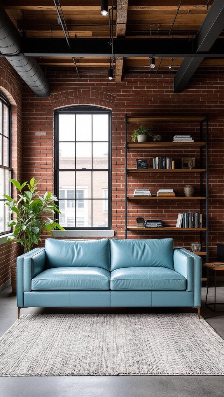 Urban Industrial Light Blue Couch Living Room