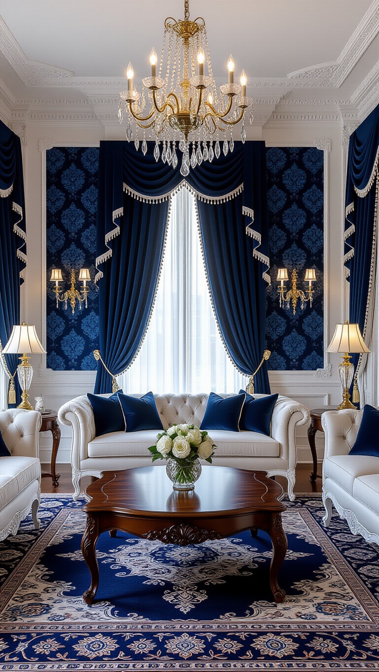 Victorian Blue and White Living Room
