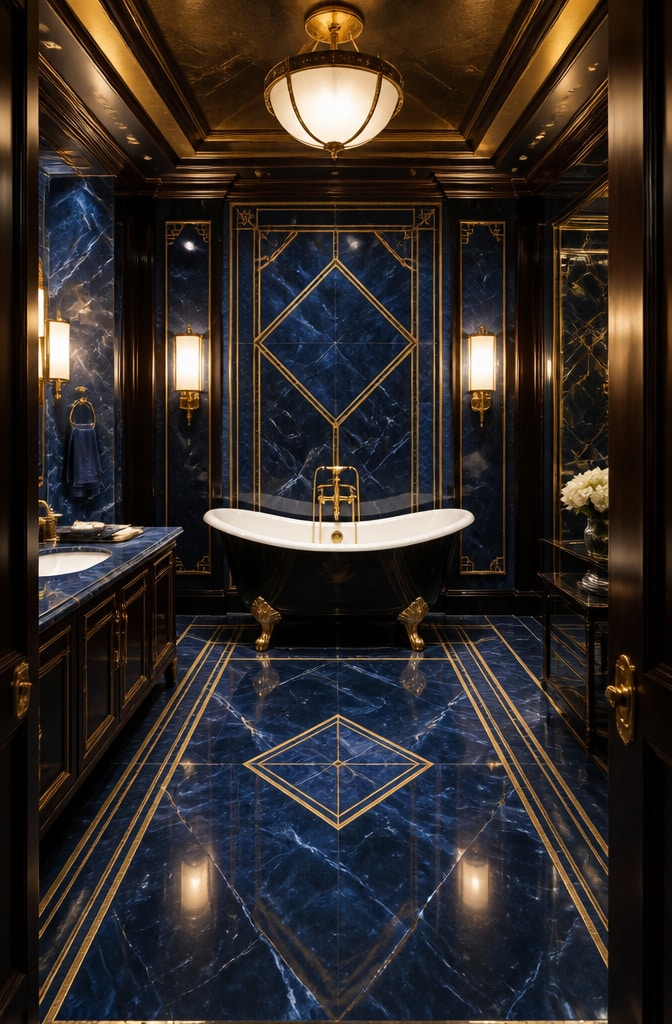 Vintage Art Deco Blue Marble Bathroom