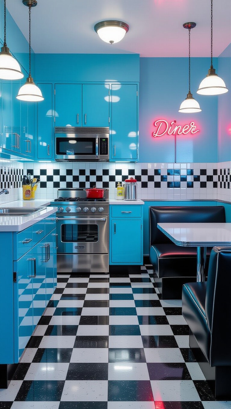 Vintage Baby Blue Diner-Style Kitchen