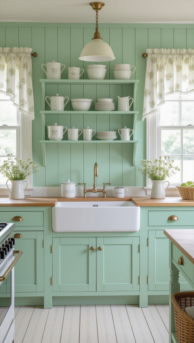 Vintage Blue and Mint Green Cottage Kitchen