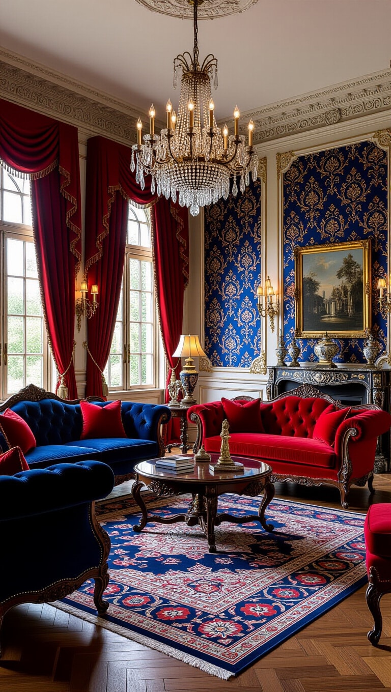 Vintage Blue and Rust Victorian Living Room