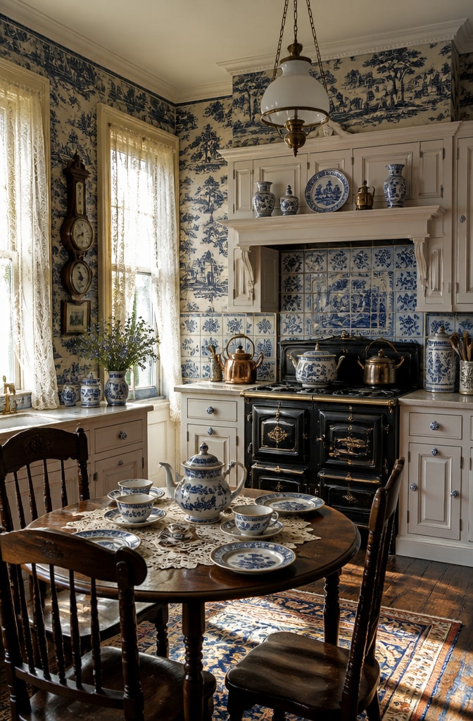 Vintage Blue Willow Victorian Kitchen