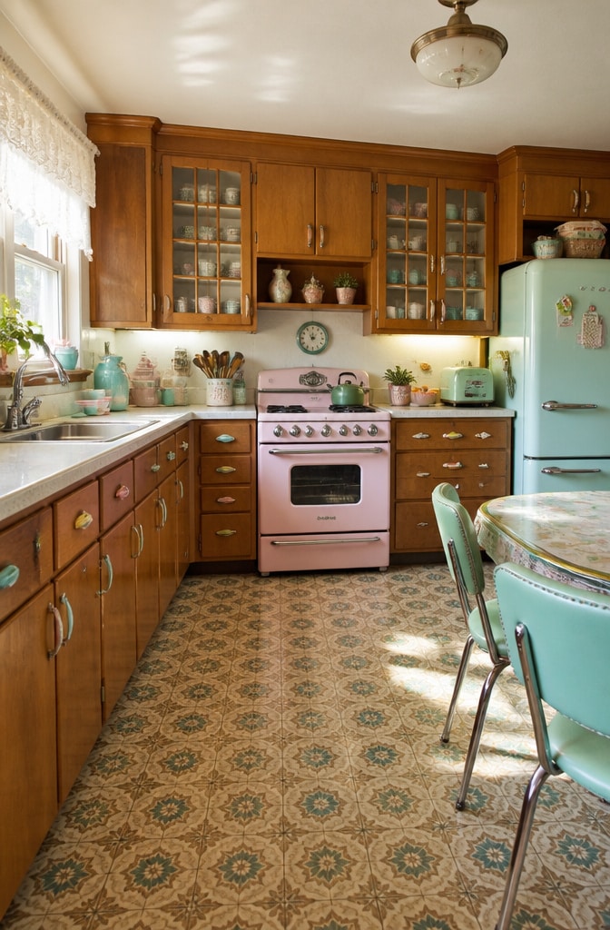 Vintage Brown Wood Kitchen with Retro Charm