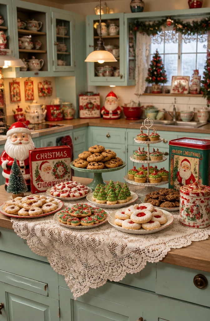 Vintage Christmas Cookie Display Counter