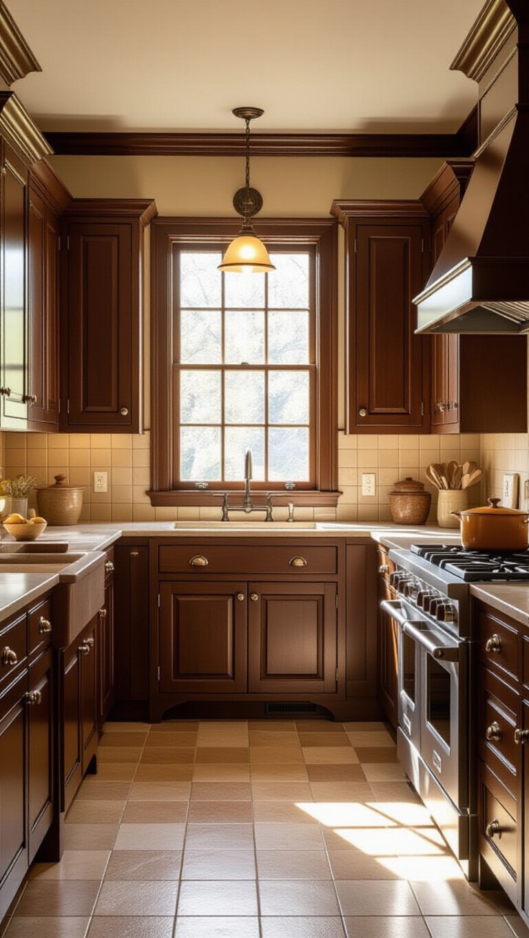 Vintage Colonial Brown Kitchen Cabinets