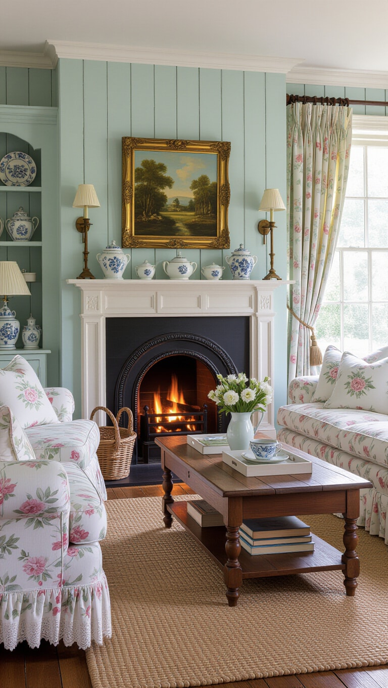 Vintage Cottage Duck Egg Blue Living Room