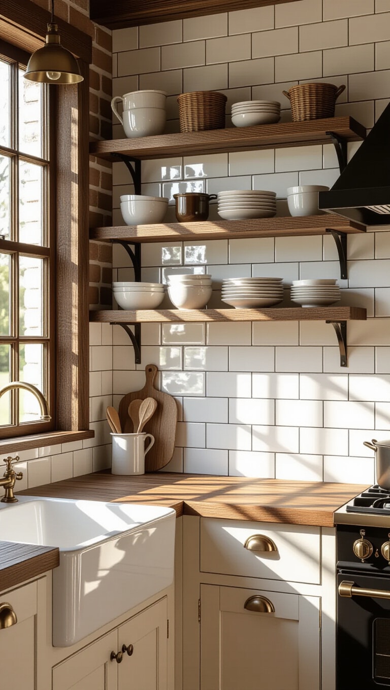 Vintage Cream Subway Kitchen Tiles with Dark Grout