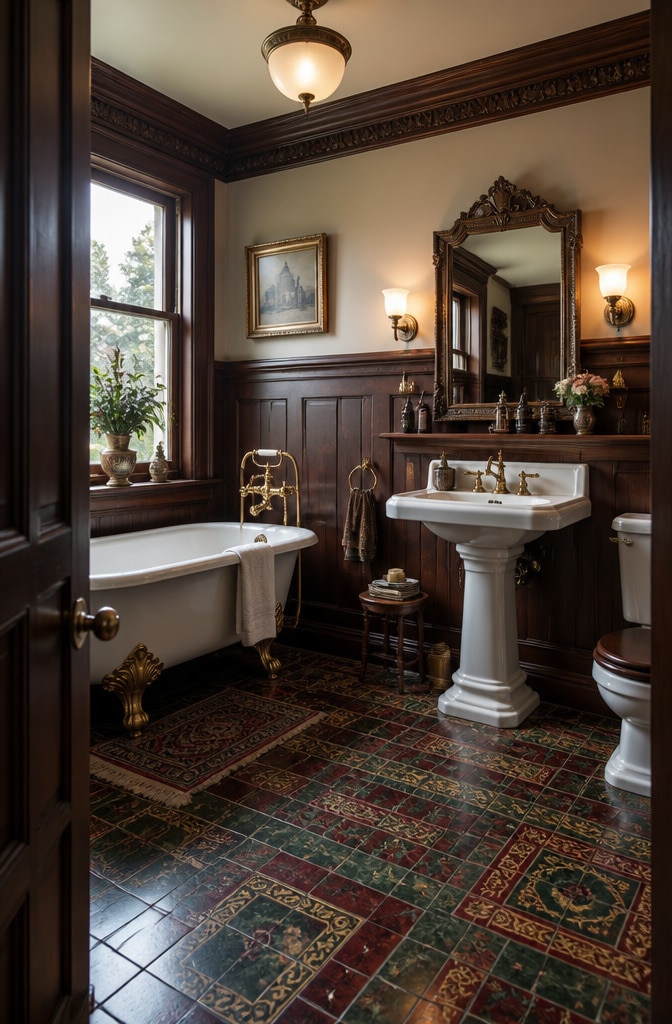 Vintage Dark Brown Victorian Bathroom
